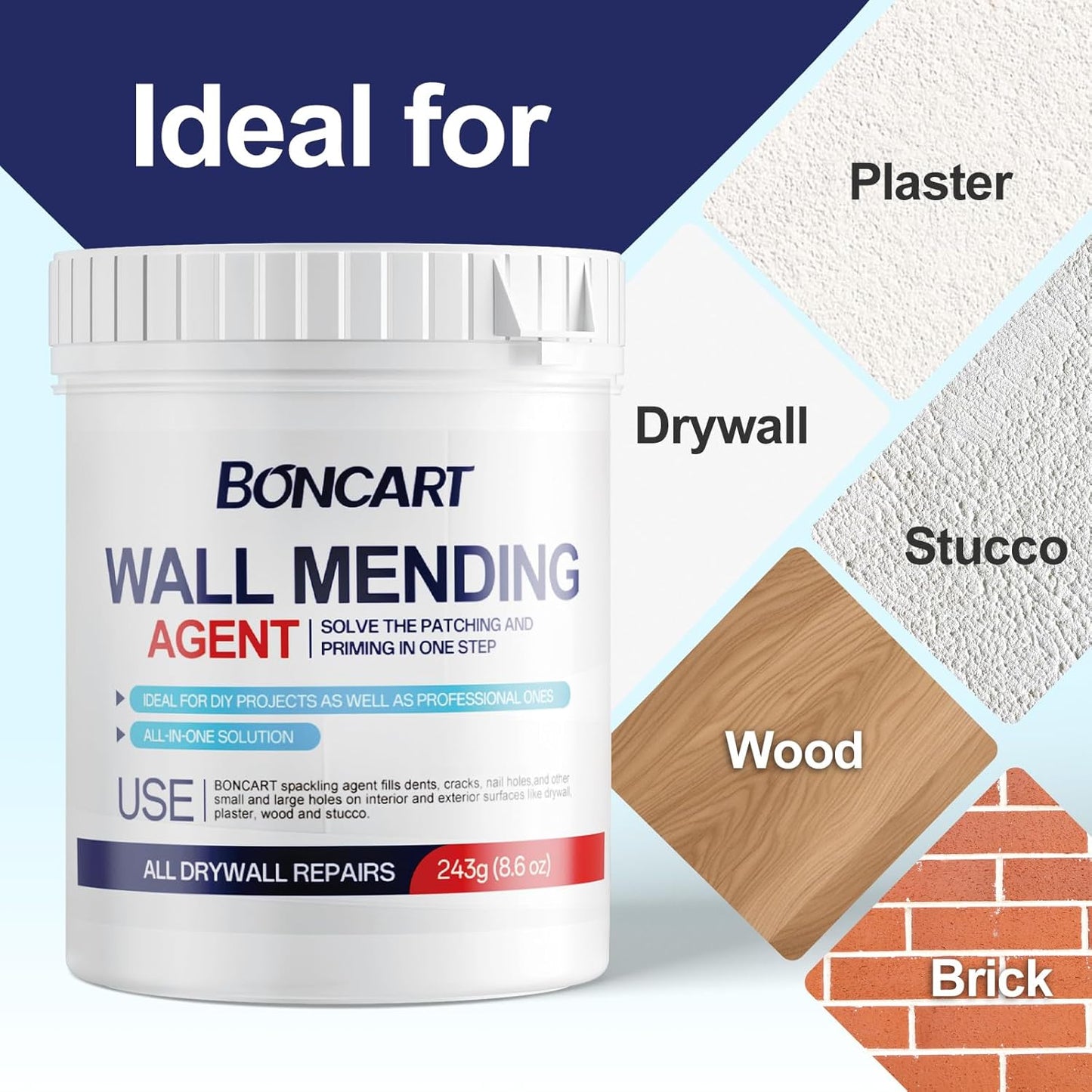 17.2oz Drywall Patch Repair Kit - Professional All-in-1 Tool Set (Scrapers/Sanding Sponge/Texture Sponge/Gloves/ Aluminum Patches/Putty Knife) for Fast Wall Hole Repair