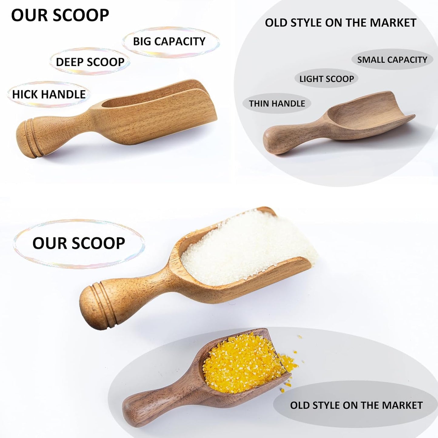 Wooden Scoops for Canisters 4PCS Acacia Wooden Scoop for Jars Small Wood Scoops for Canisters Wooden Scoop for Ground Coffee Scoop for Seasoning Bath Salt Laundry Shovel-Multipurpose