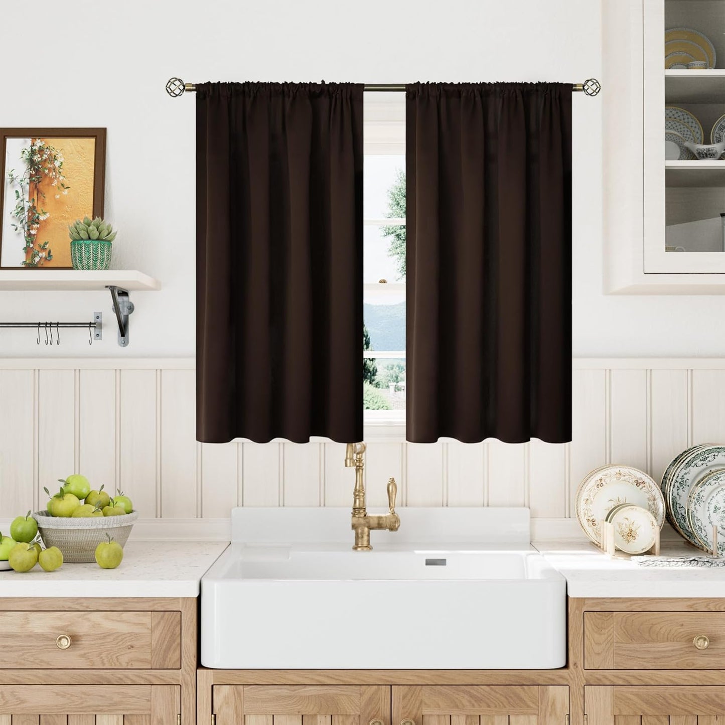 BGment Short Blackout Curtains 40 Inches Length - Rod Pocket Thermal Insulated Room Darkening Window Drapes for Kitchen Bedroom Bathroom, Brown, 2 Panels, 42 x 40 Inch