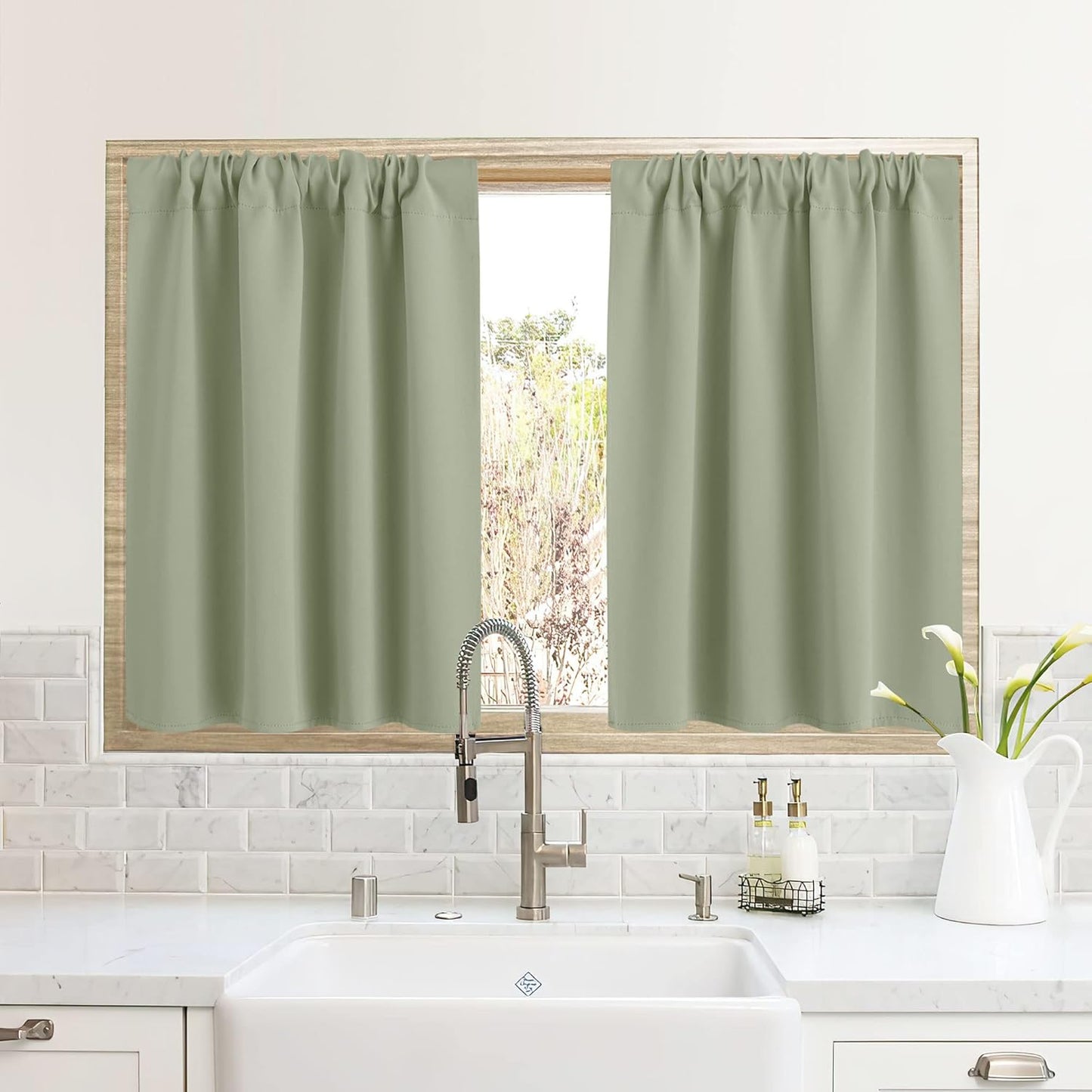 RYB HOME RV Camper Door Window Curtains -Blackout Privacy Curtains & Drapes for Bathroom Bedroom Kitchen Portable Travel Trailer Small Window Decor, W 34 x L 24, Sage Green, 2 Panels