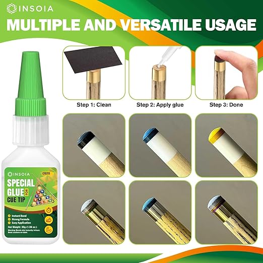 Pool Cue Tip Glue, 30g Clear Billiard Cue Adhesive for Pool Stick Repair & Tip Replacement, Heavy Duty Super Adhesive for Snooker Cue, Pool Cue Accessories - No Tip Clamp Needed