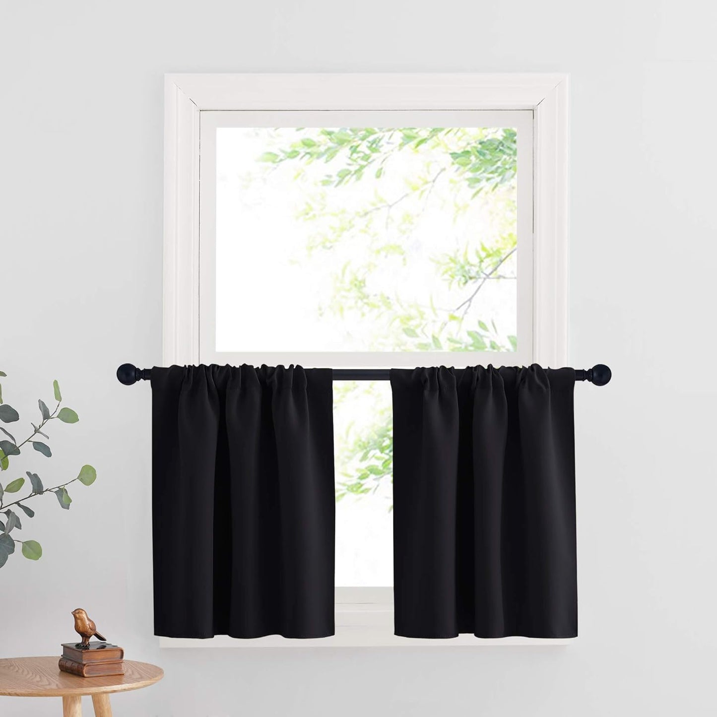 RYB HOME Blackout Curtains for Kitchen, Over Sink Privacy Curtains Window Decor, Thermal Insulating Drapes for Bathroom Cafe Bedroom Small Window, W 42 x L 24 inch, Black, 2 Panels