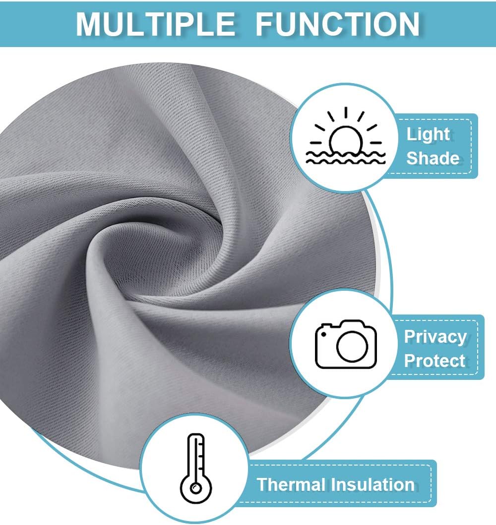 RYB HOME Short Curtains for Living Room Blackout Portable Blinds Shades for Bedroom Bathroom Basement Garage RV Camper Windows, W 34 inches x L 36 inches, Silver Grey, 2 Pcs