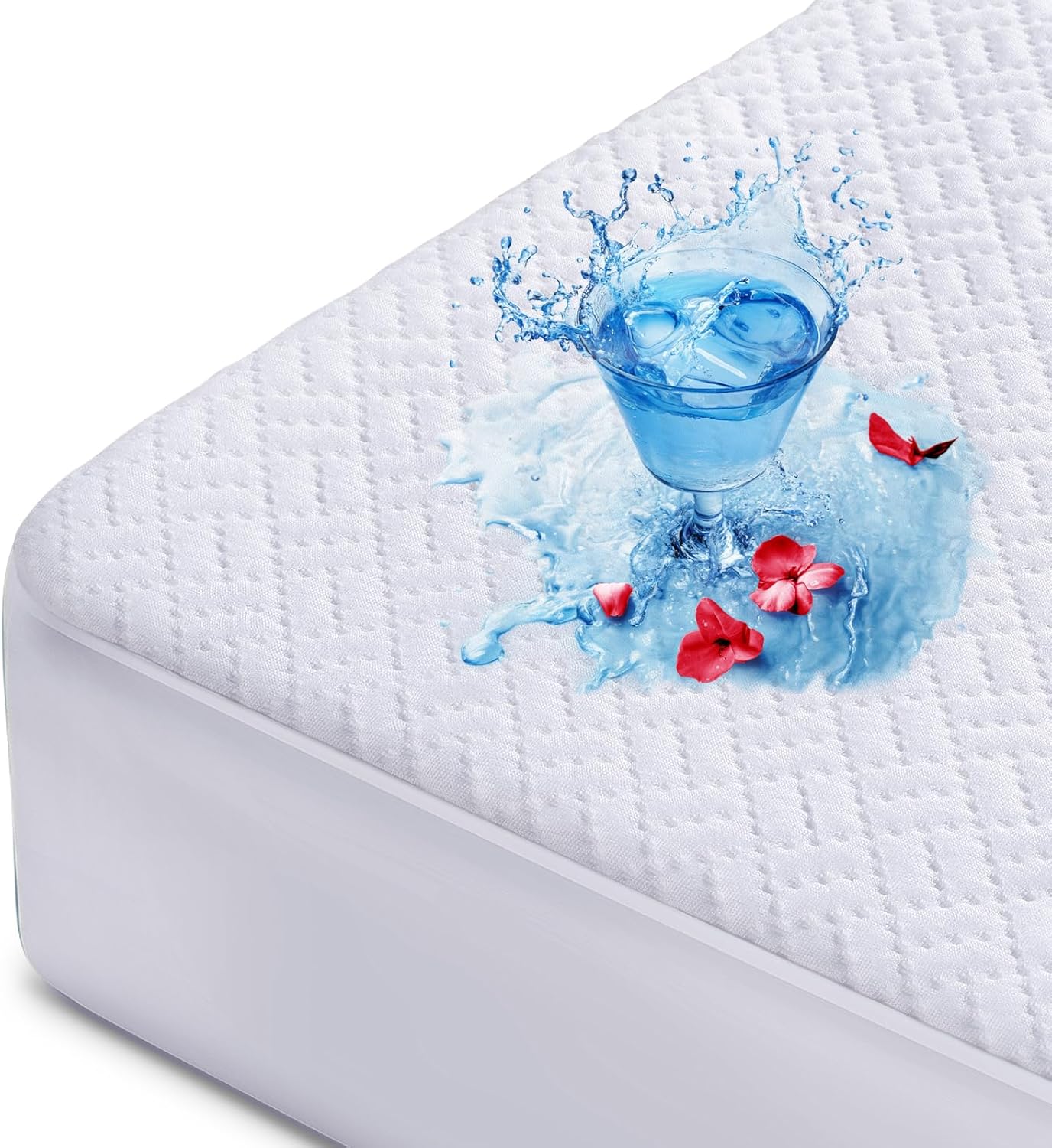 Hanherry 100% Waterproof Mattress Protector Queen Size, Mattress Cover 3D Air Fabric Cooling Mattress Pad Cover Smooth Soft Breathable Noiseless, 8''-21'' Deep Pocket
