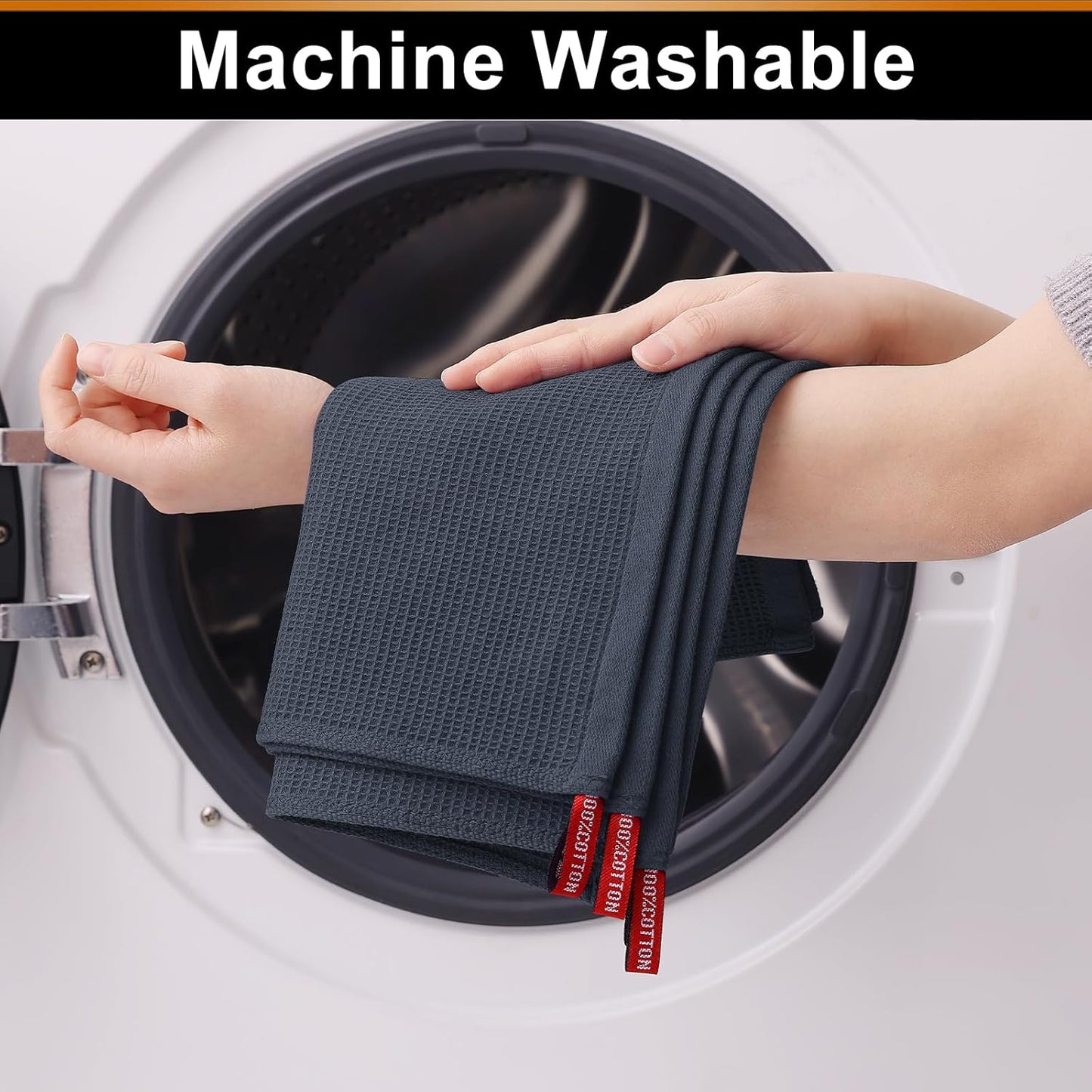 Homaxy 100% Cotton Kitchen Towels and Dishcloths Set - 8 Pack Waffle Weave Soft and Absorbent Dish Towels - 26 X 16 Inch and 12 X 12 Inch - Dark Grey