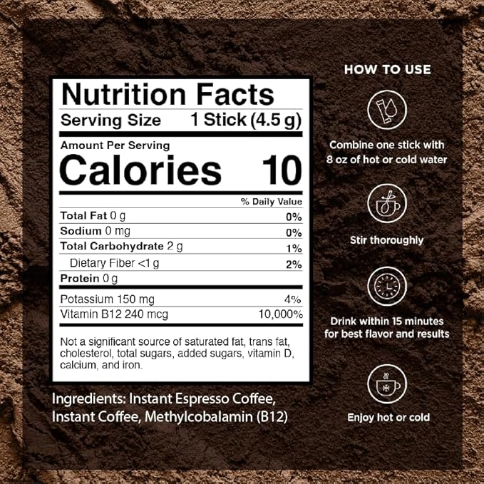 VitaCup Extra Shot Instant Coffee Packets with Espresso Shot, “Red Eye” High Caffeine, Bold Dark Roast w/Vitamin B12, Antioxidants, Premium Instant Coffee in Single Serve Sticks, 72 Ct