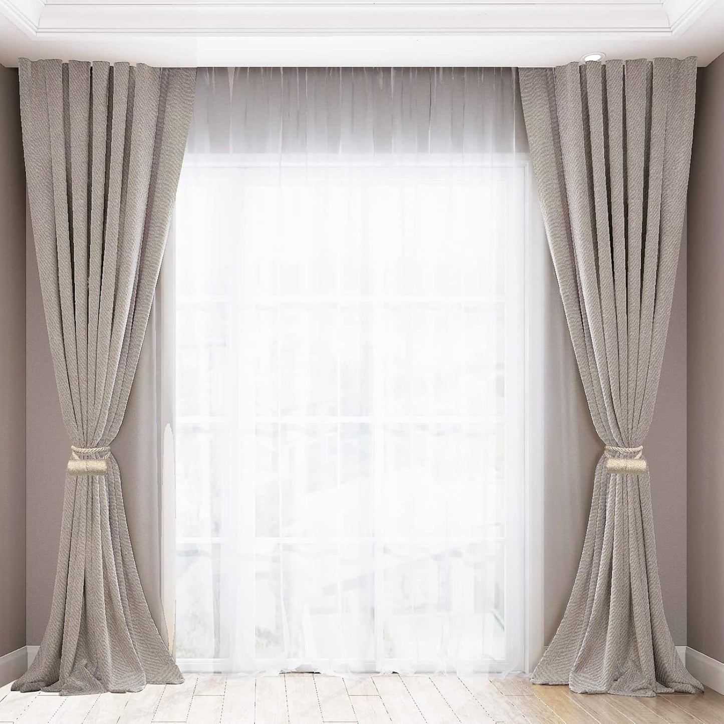 18 Inch Strong Magnetic Curtain Tiebacks, Curtain Holdbacks Modern Upgrade Strong 2021 New Twisted Style Decorative Drapery Rope Tie Backs(4 Pack Beige)