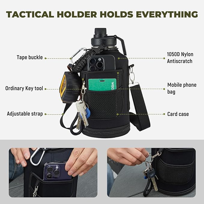 COKTIK 128 oz Insulated Water Bottle, Triple Wall Stainless Steel Flask, Keeps Drinks Cold for 48 Hrs Leak-Proof & BPA-Free Half Gallon Jug with Paracord Handle, Straw & Spout Lids(Indigo Black)