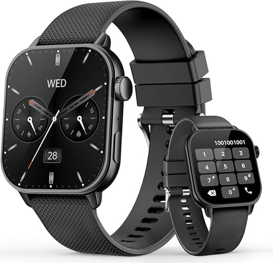 Smart Watches for Men Women, 1.85'' AMOLED HD Fitness Tracker with 100+ Sports Modes, Smartwatches with Bluetooth Call/Heart Rate/Sleep Monitor/Pedometer, IP68 Waterproof Watch for Swimming, Black