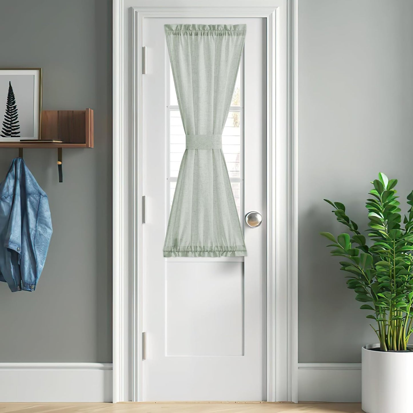 NICETOWN Linen Door Curtain - Privacy Light Filtering Tricia Window Curtains for Patio French Front Door Sidelight Curtain Tie up Shade for Classroom, W26 x L50 inch, 1 Panel, Sage Green