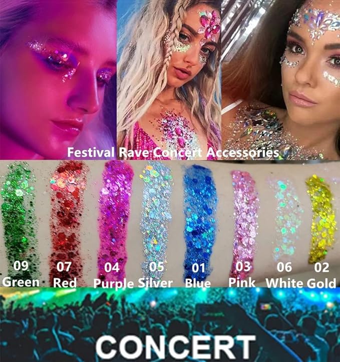Go Ho Blue Face Body Glitter,Halloween Blue Face Paint Sparkling Mermaid Glitter Gel,Holographic Chunky Sequins Glitters for Eye Lip Hair Nails,Festival Rave Accessories