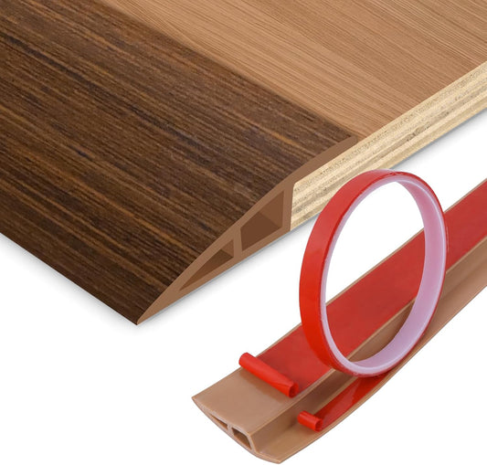 Floor Transition Strip Vinyl Door Threshold Ramp Self Adhesive Carpet Edging Strip Doorway Edge Trim, Overlap Edge Reducer for Laminate Carpet, Floor, Tile (Brown Wood Grain, 3/5" to 4/5", 3.3Ft)