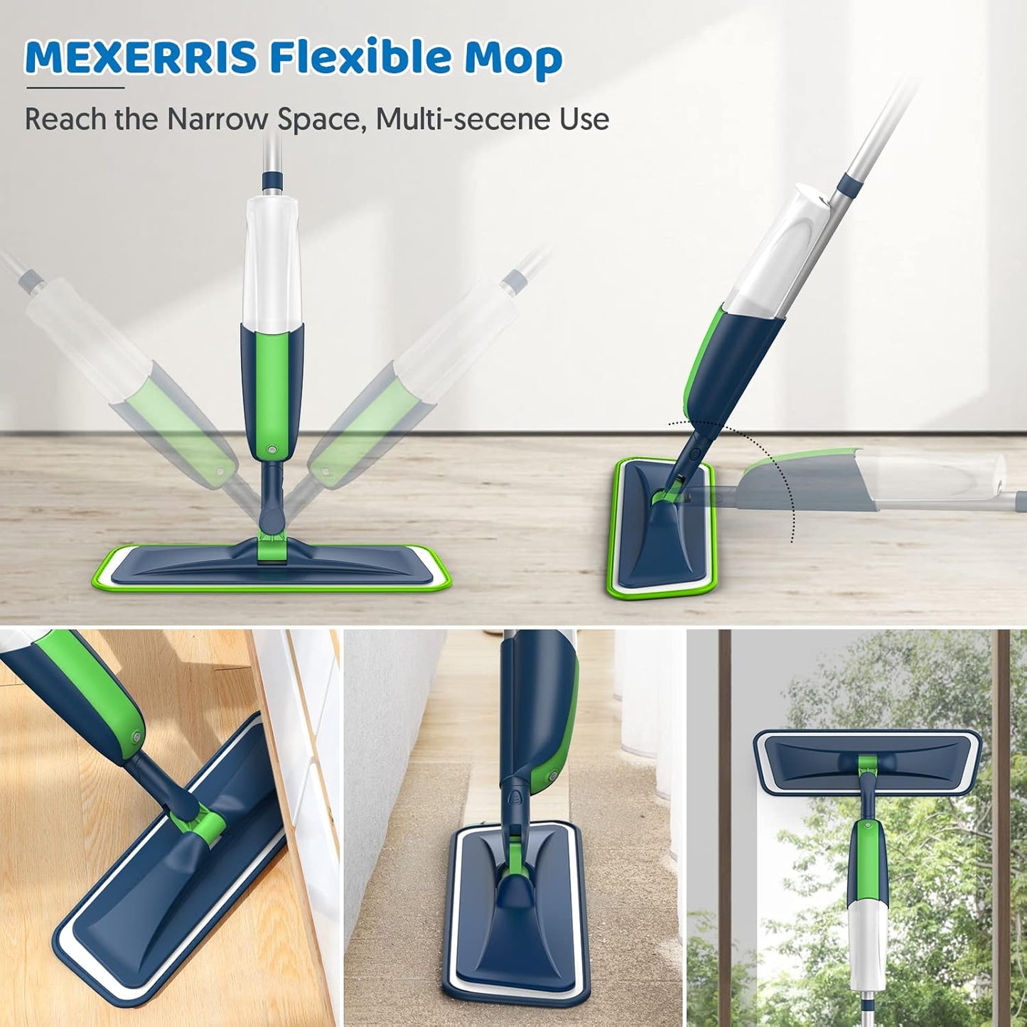 Spray Wet Mops with 5X Washable Pads Mops for Hardwood Floor Cleaning- MEXERRIS Wood Floor Mop Dust Dry Mops with 2X Bottles Commercial Home Use for Hardwood Laminate Vinyl Tiles Wood