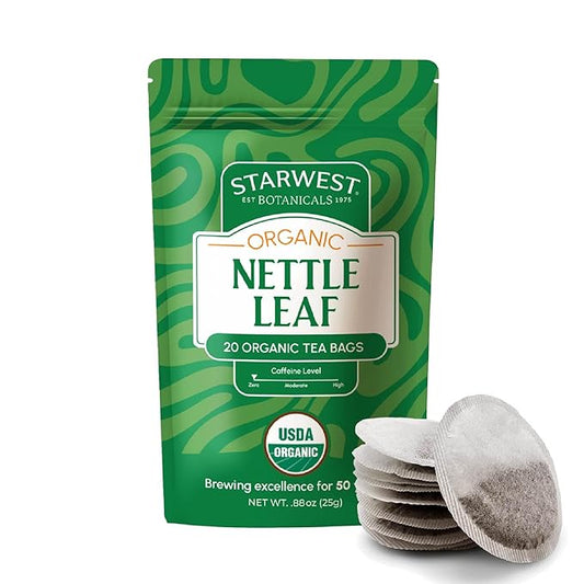 Starwest Botanicals Organic Nettle Leaf Tea - Caffeine Free Herbal Tea, Promotes Calm, USDA Organic Nettle Leaf, String Free Sachets, Non GMO - 20 Tea Bags