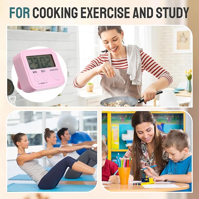 Weewooday 24 Pcs Digital Kitchen Timer Magnetic Timer Bulk On/Off Switch Minute Second Count up Countdown Loud Alarm for Exercise Cook Baking(White, Pink, Light Blue, Dark Green)