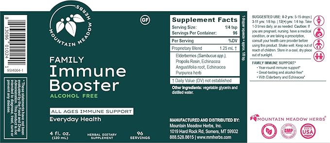 Mountain Meadow Herbs Family Immune Booster Extract with Sambucus Elderberry and Echinacea | Optimal Immune Support for The Whole Family | Tincture, 4 oz