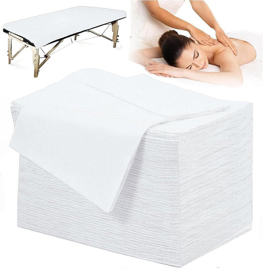 Disposable Bed Sheets 100 Pcs Massage Table Covers 31"x71" Non Woven Fabric Sheets for SPA Waxing Tattoo Beauty Salon Facial Esthetician Table Protector (White)