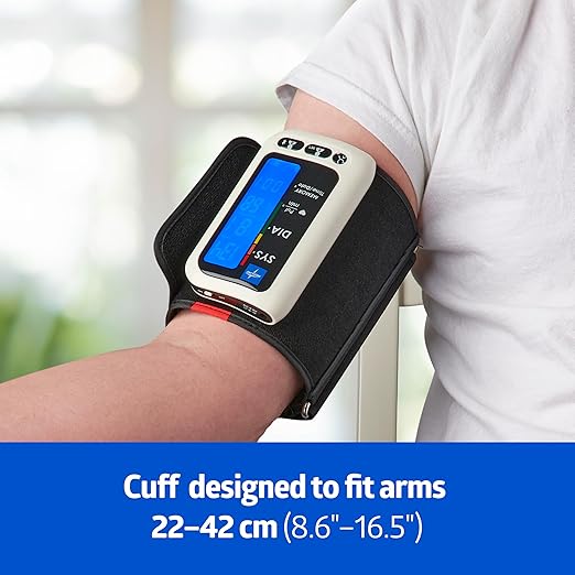 Medline Bluetooth Blood Pressure Monitor, Attached Universal Upper Arm Cuff, Digital LCD Display, Medline Health App Integration, Store Up to 120 Readings, Charger Cable and Carrying Case Included