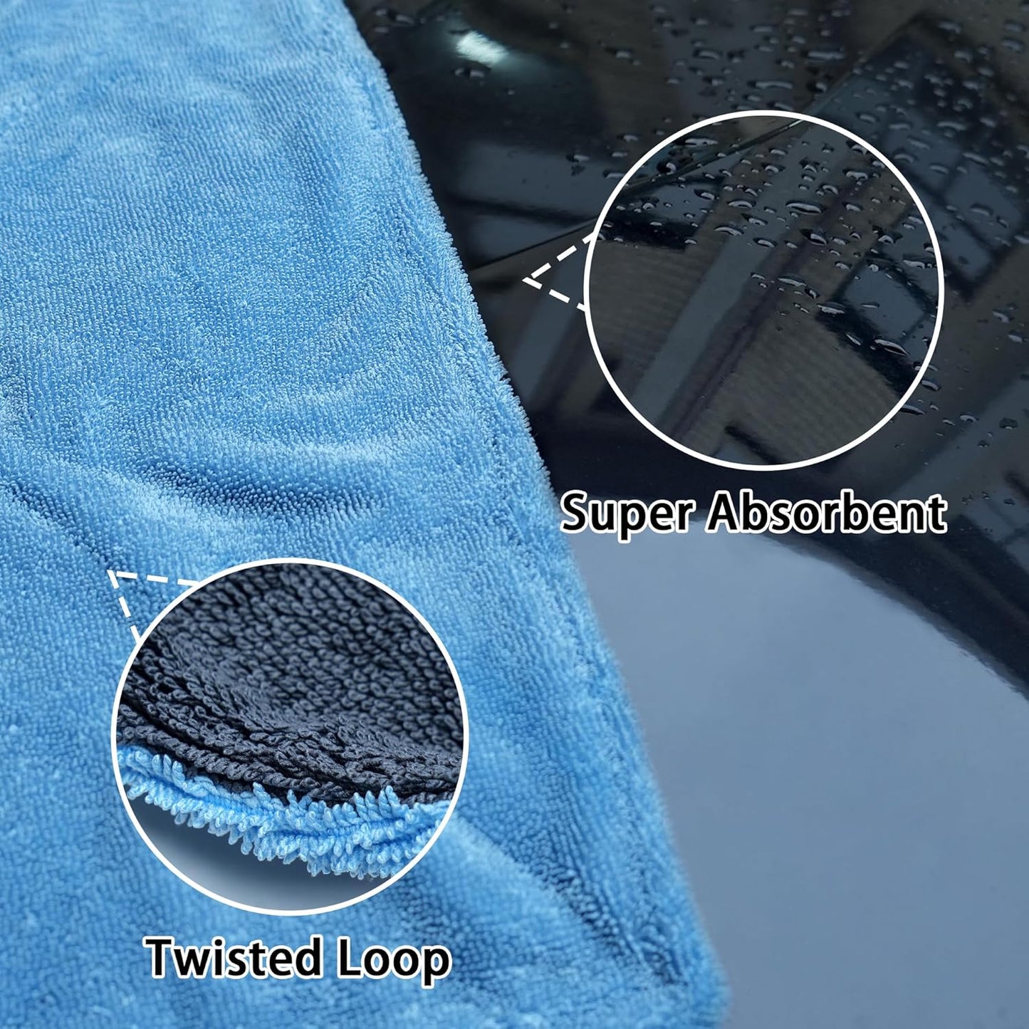 Greenfound Microfiber Towel for Cars, 1000GSM Car Drying Towel, Double Twist Pile & Edgeless Design, No Streaks, Scratches, or Water Spots, Soft and Absorbent, 18"×24", Blue&Grey