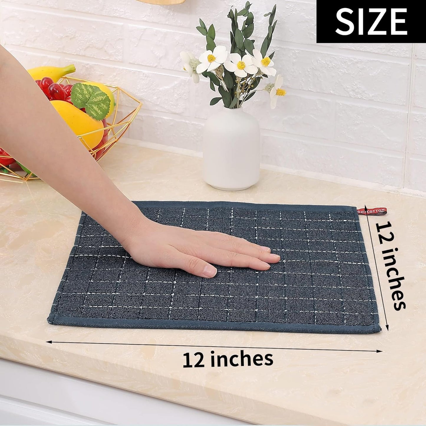 Homaxy 100% Cotton Terry Kitchen Dish Cloths, Ultra Soft and Absorbent Dish Towels for Kitchen, Suitable for Drying and Washing Dishes, 12 Pack, 12 x 12 Inches, Dark Grey