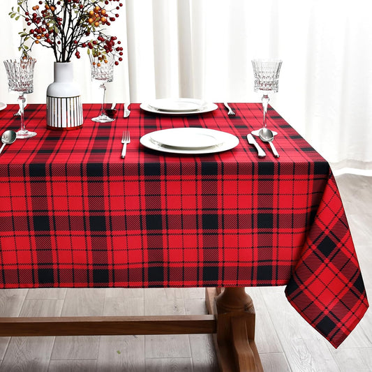 Classic Gingham Buffalo Xmas Tablecloth Fabric - Oblong 58x144 Inch Water Proof Checkered Table Cloth for Indoor Outdoor - Red Christmas Plaid Table Cover for Christmas, Holiday, New Year