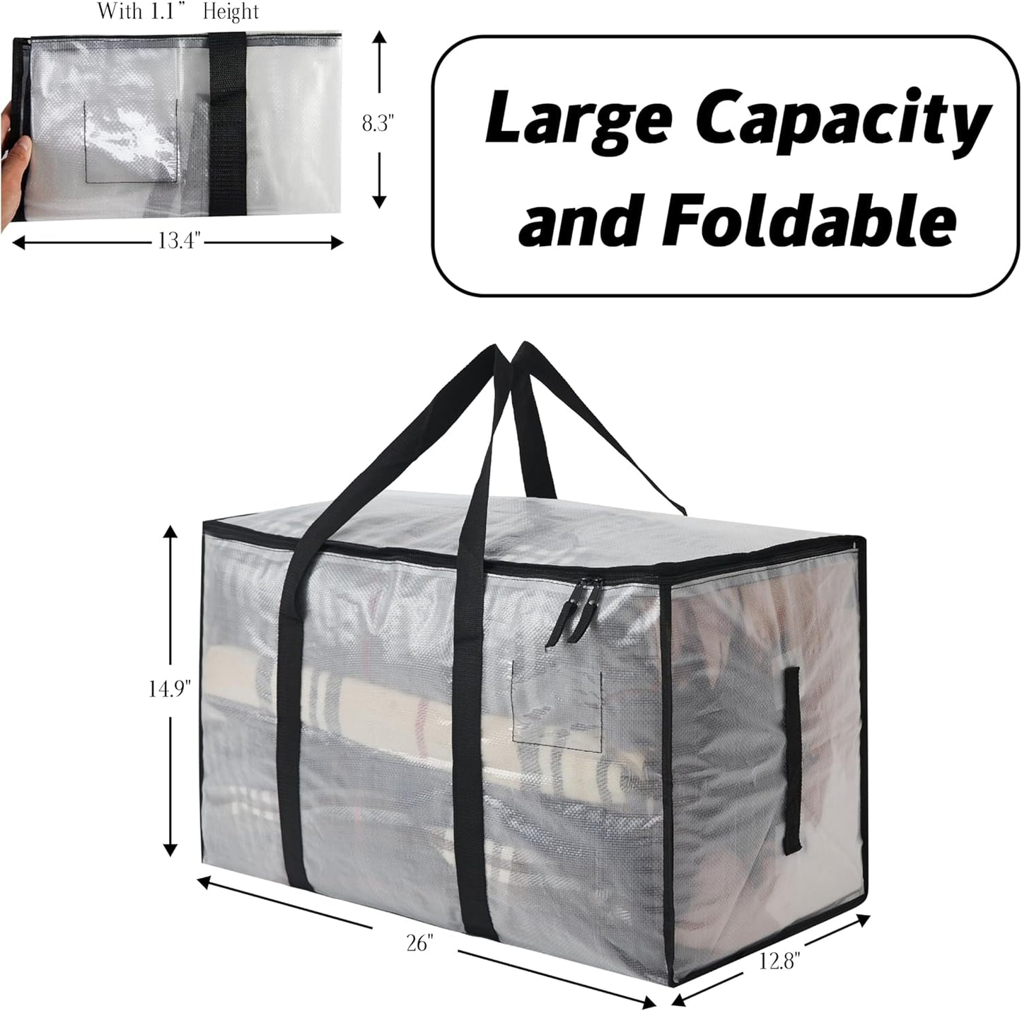 Heavy Duty 93L (24.5 Gallon) Stackable Storage Bins with Fully Openable Lids, Moving Bags Heavy Duty, Clear Plastic Totes for Moving Storage, Home Organization, Closet, Dorm Room. 4 Pack