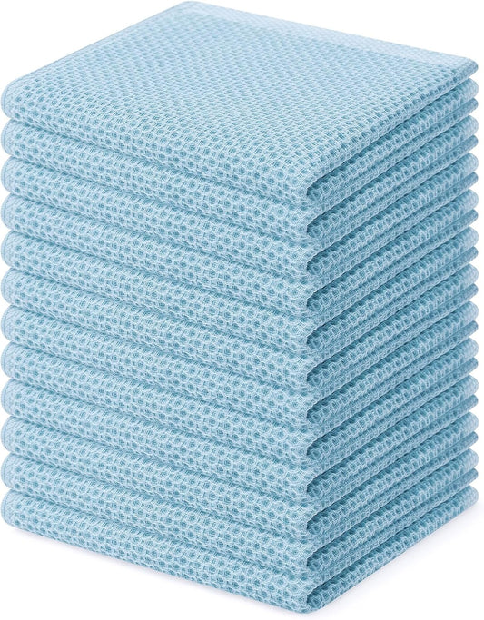 Homaxy 100% Cotton Waffle Weave Kitchen Dish Cloths, Ultra Soft Absorbent Quick Drying Dish Towels, 12 x 12 Inches, 12-Pack, Sky Blue