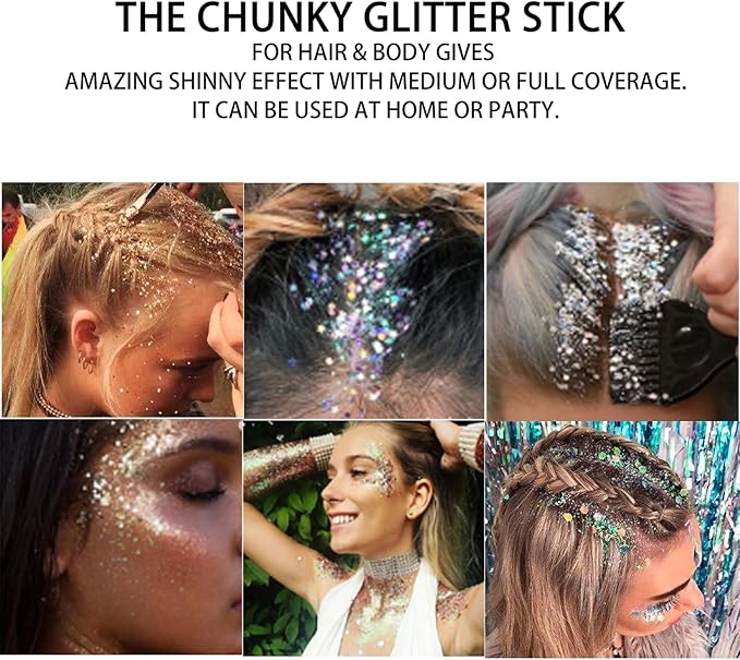 MEICOLY Mermaid Body Glitter Stick,Waterproof Halloween Face Glitter Gel,Chunky Glitter for Face/Body/Hair/Eyes,Glitter Face Paint,Sparkling Glitter Makeup,Body Glitter for Women and Kids