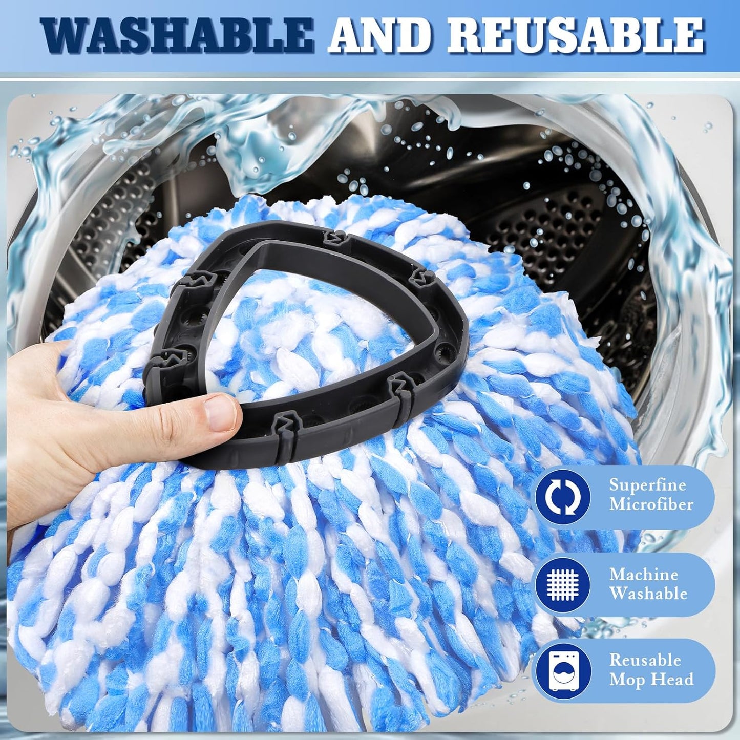 4 Packs Spin Mop Replacement Heads Compatible with Oceda RinseClean 2-Tank System, 30-58" Mop Handle,Mop Scrub Brush and Base Combo Set,Mopping Refills Easy to Replace and Cleaning