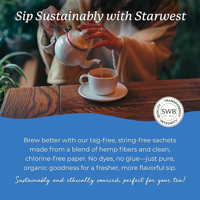 Starwest Botanicals Organic Evening Rest Tea - Caffeine Free Herbal Tea Blend for Sleep, Contains Chamomile & Lemon Balm, String Free Sachets, USDA Organic, Non GMO - 20 Tea Bags
