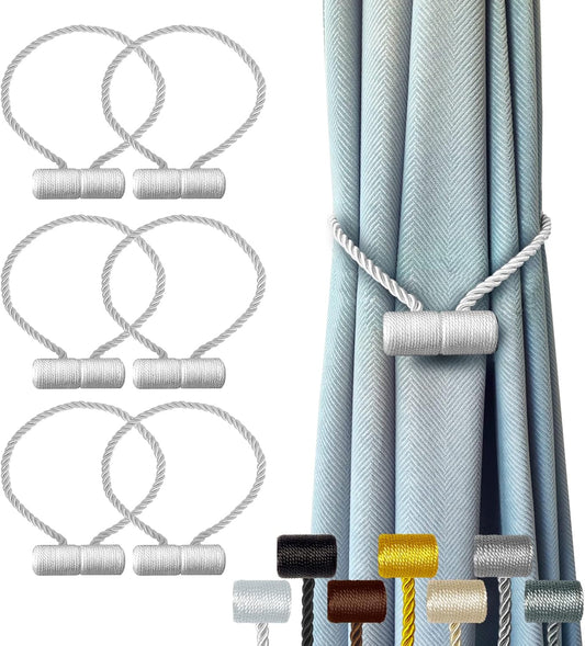 Hion Magnetic Curtain Tiebacks White 6 Pack, Curtain Tiebacks Buckles Holdbacks Holders Hooks Clip for Home Bedroom Office Decorative Thick or Thin Curtain