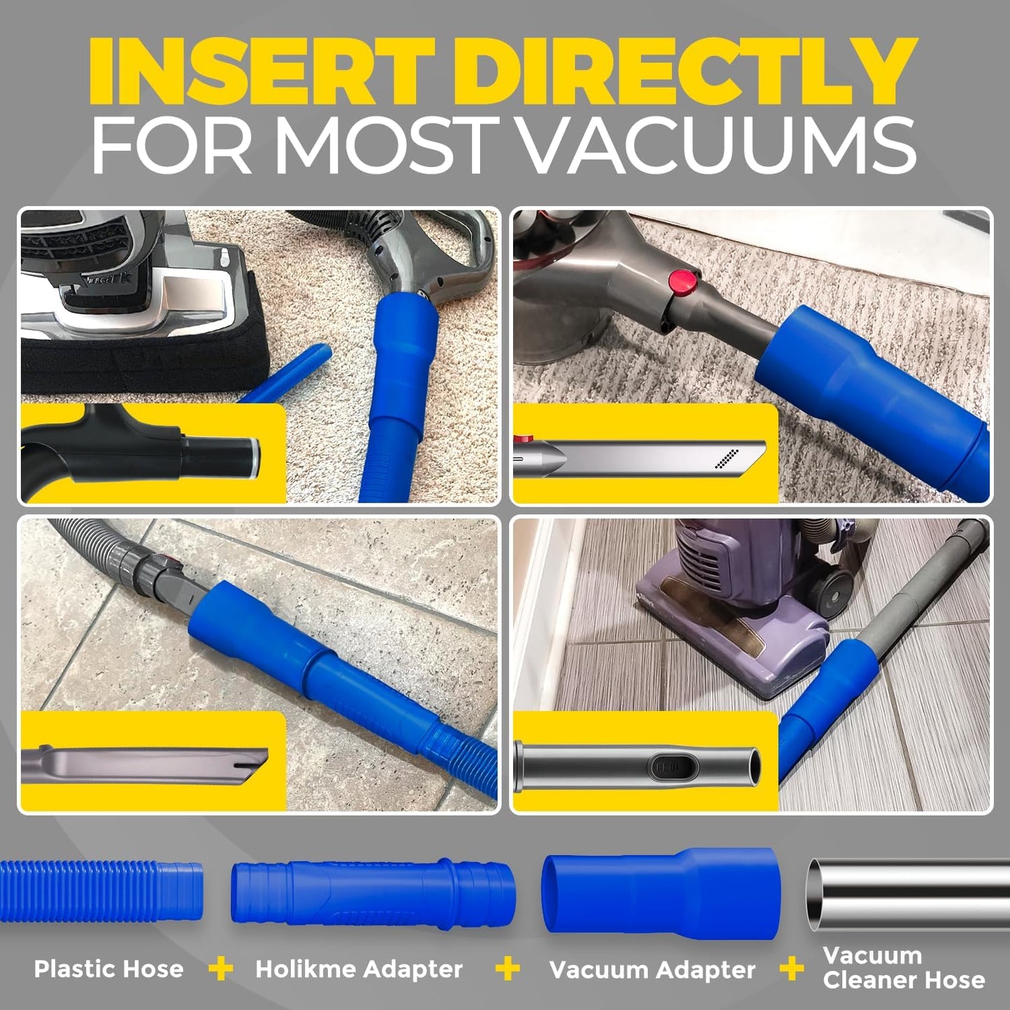 Holikme 2 Pieces Dryer Vent Cleaner Kit, Dryer Lint Vacuum Attachment and Flexible Dryer Lint Brush, Dryer Vent Vacuum Hose Attachment,Dark Blue