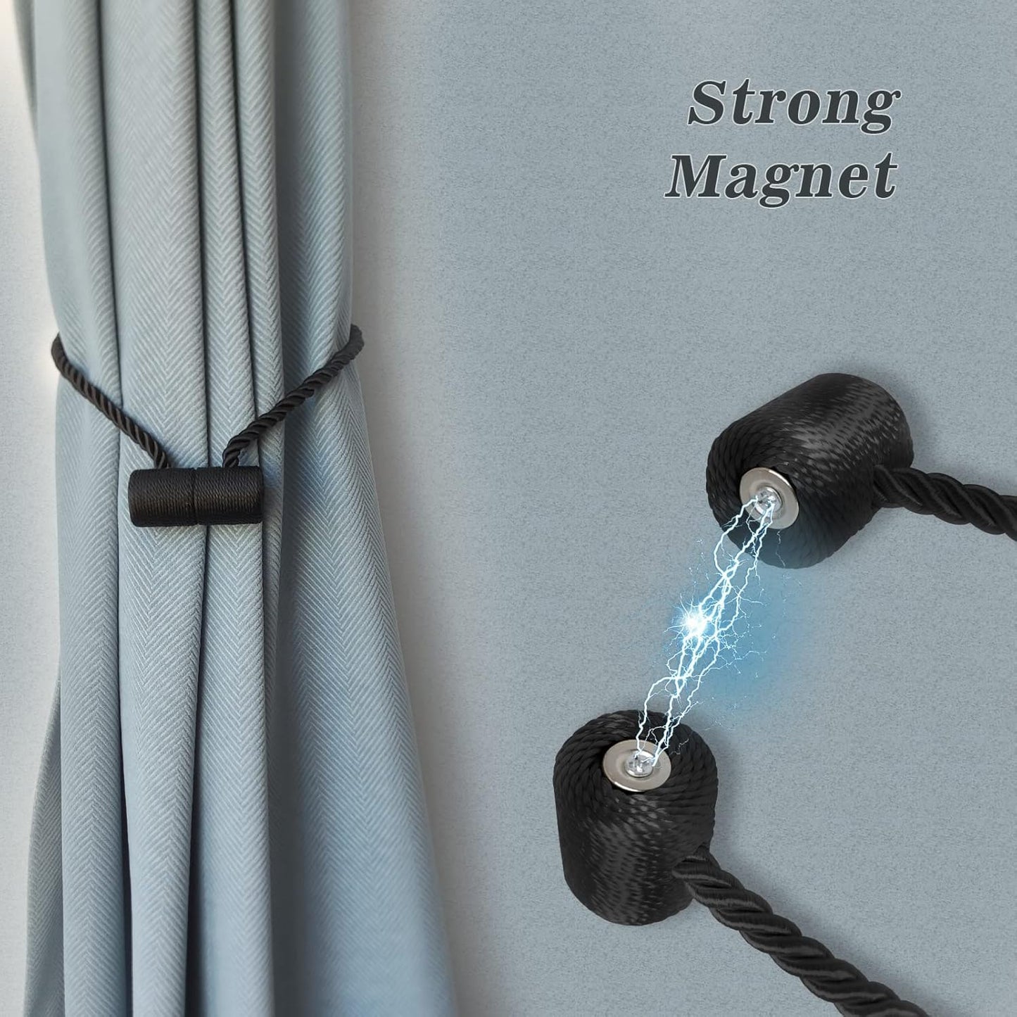Hion Magnetic Curtain Tiebacks Gray Blue 2pcs, Curtain Tiebacks Buckles Holdbacks Holders Hooks Clip for Home Bedroom Office Decorative Curtain