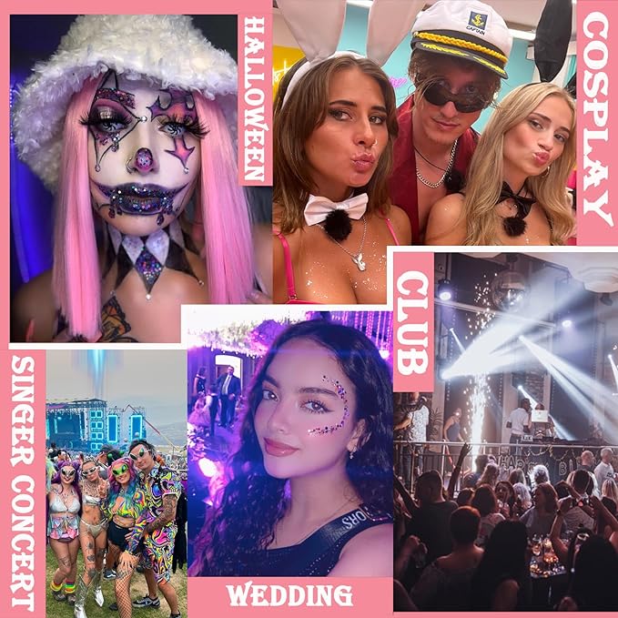 Body Glitter Face Glitter Gel: Singer Concerts Disco Festival Rave Accessories Face Glitter Makeup 150ml Chunky Sequins Mermaid Face Body Hair Glitter Gel (Green&White&Pink)