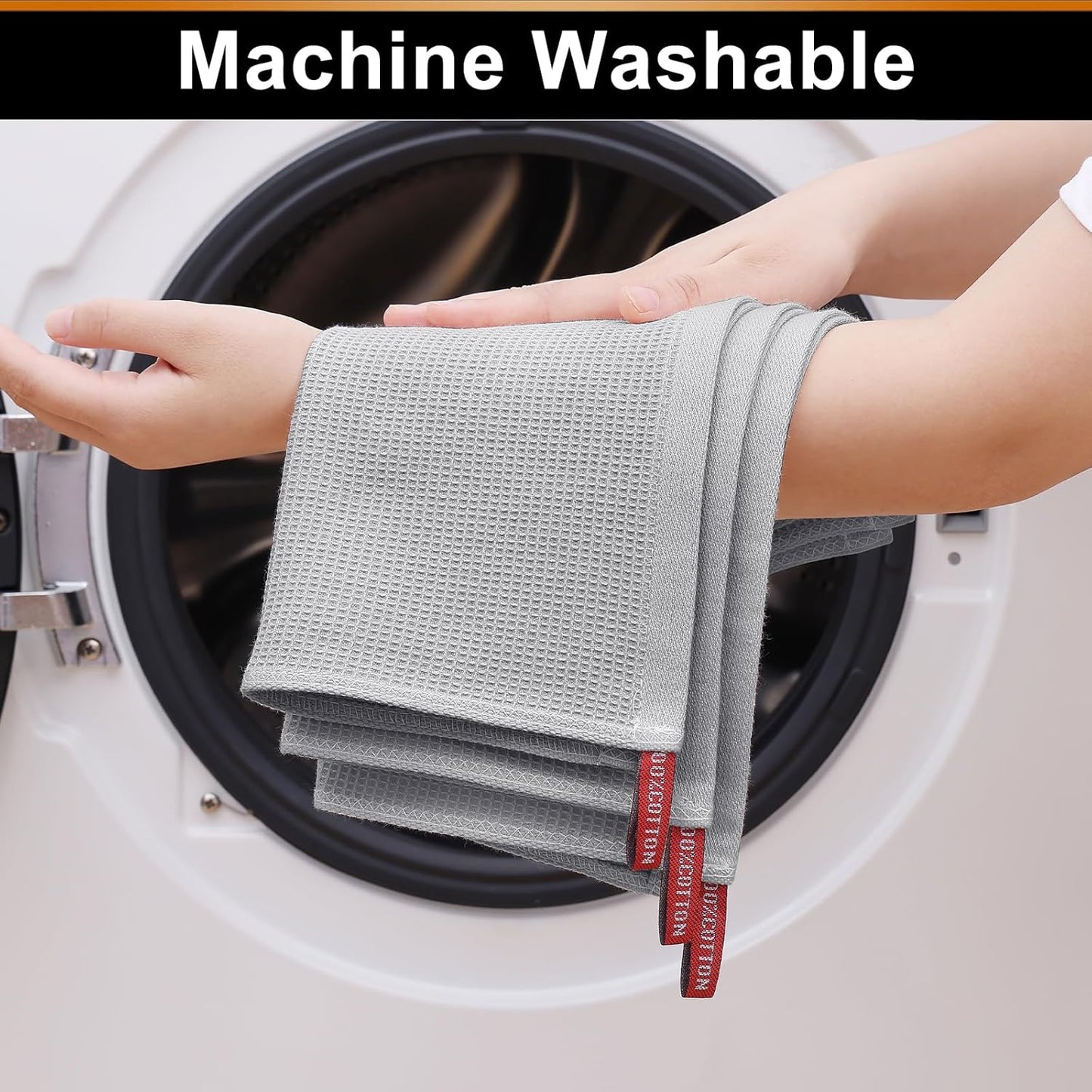 Homaxy 100% Cotton Waffle Weave Dish Cloths - 12 Pack Soft and Absorbent Dish Towels - 12 x 12 Inches Quick Dry Dish Rags - Light Grey