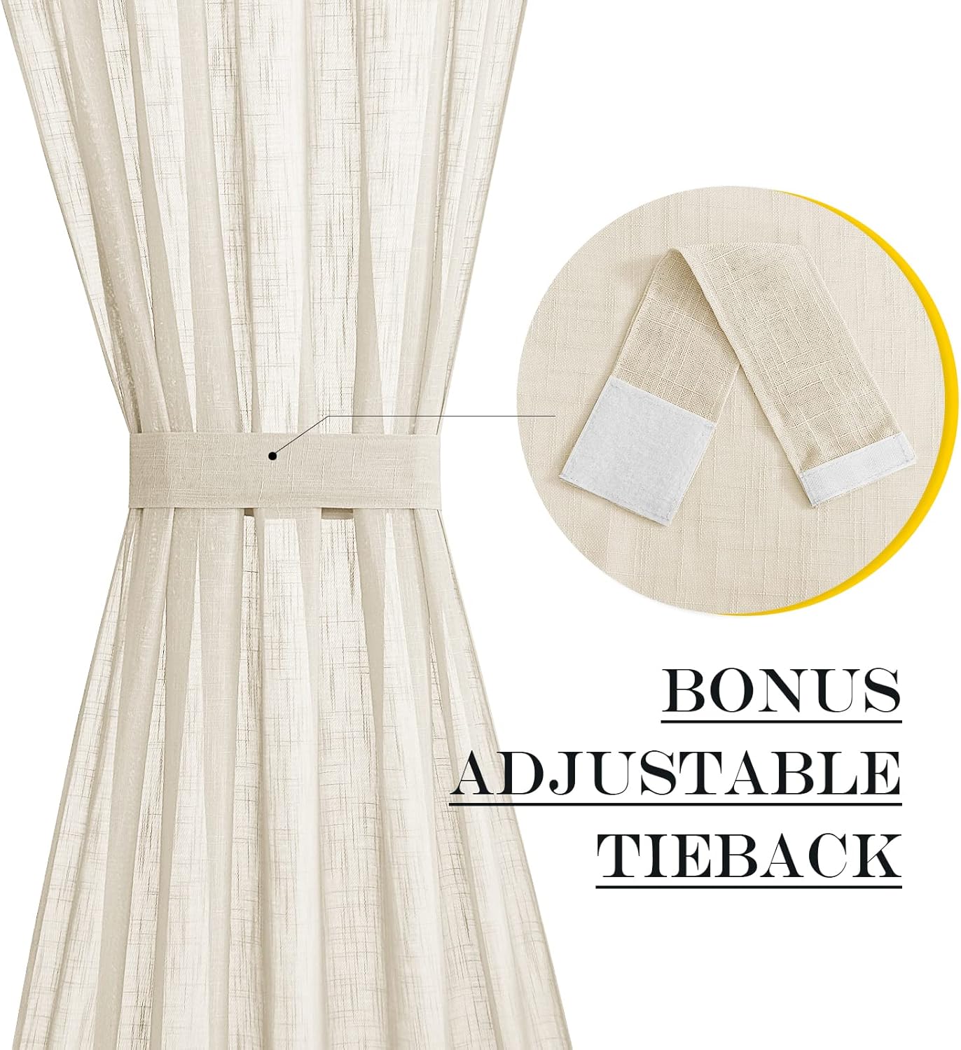 NICETOWN Linen Textured Door Panel - Semitransparent Sheer Curtain Privacy Semi Voile French Door Drape (Beige, 52 inches Wide x 40 inches Long, 1 Panel, Matching 1 Tieback Included)