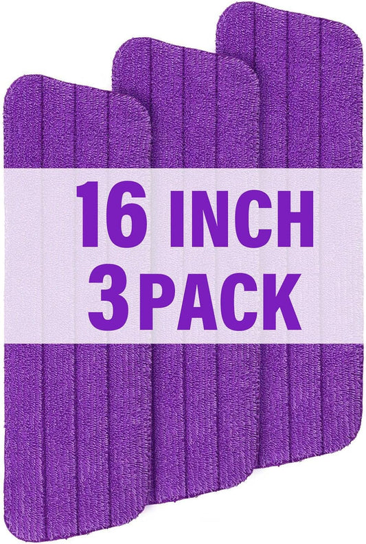 16.5 inch Mop Pads Refills, 3 Pack Microfiber Reusable Replacement Mop Pads Flat Replacements Heads for Wet Or Dry Floor Cleaning and Scrubbing, Purple Cloth