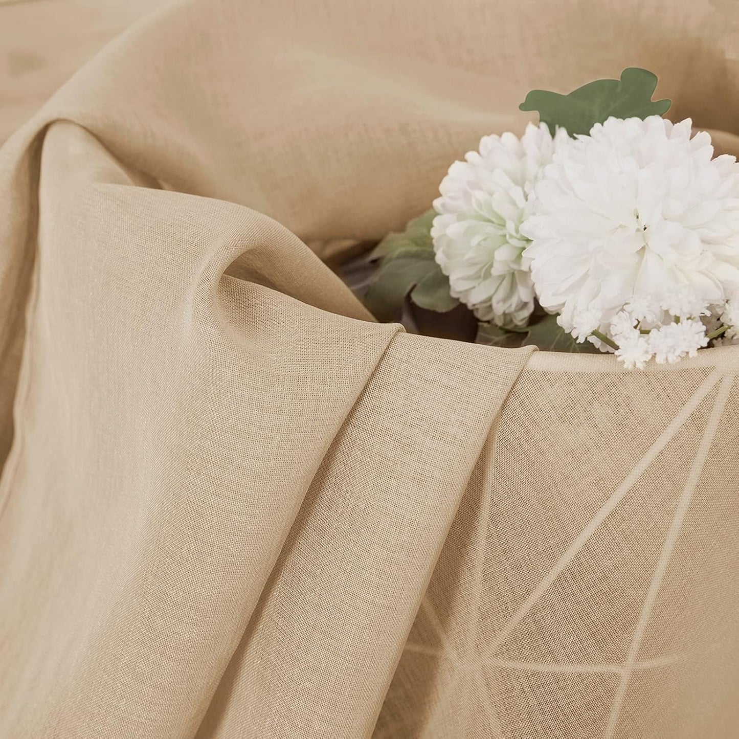 Tollpiz Sheer Curtains Linen Textured Bedroom Curtain Sheers Light Filtering Rod Pocket Voile Curtains for Living Room, 54 x 84 inches Long, Beige, Set of 2 Panels