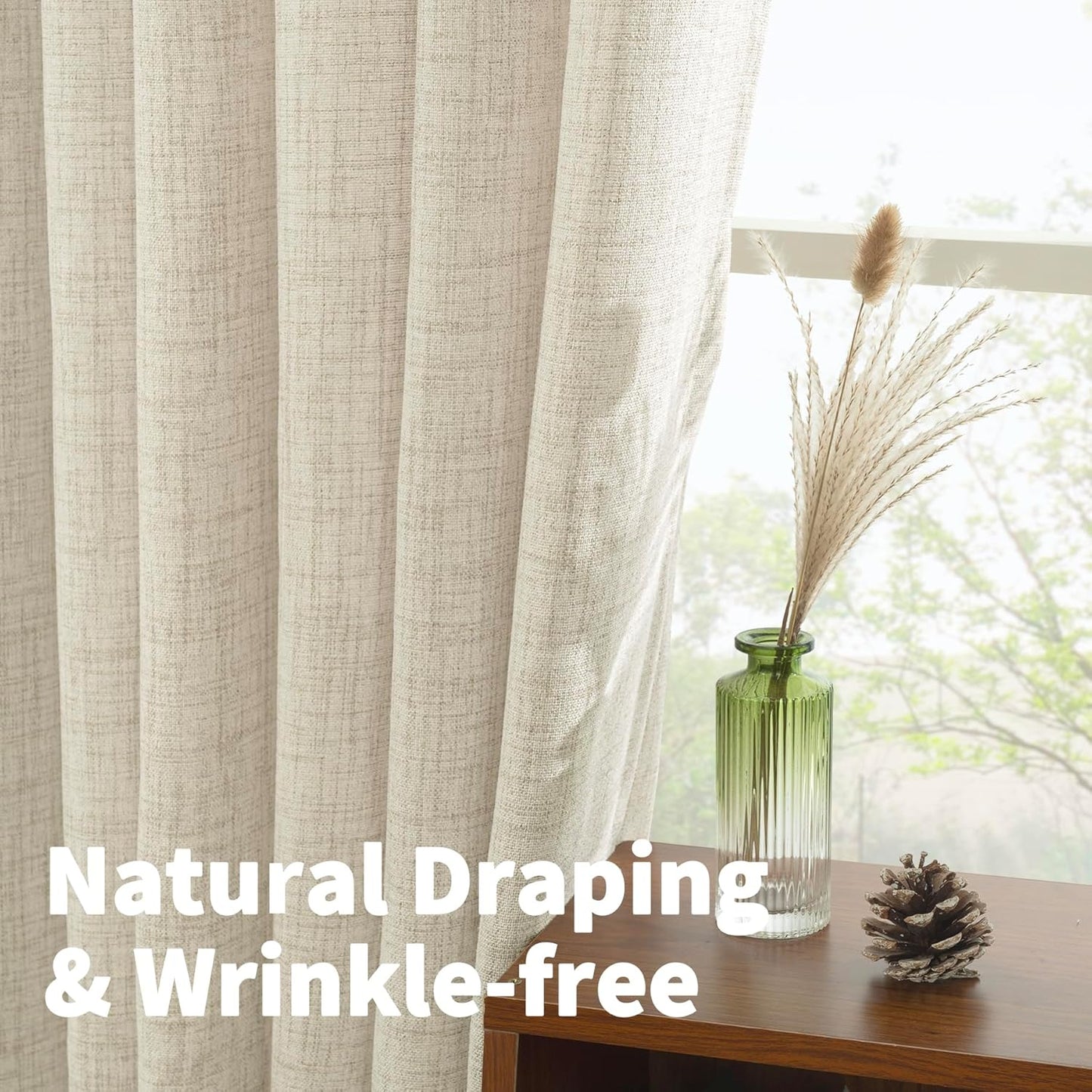 YoungsTex Linen Curtains 40 Inch Length for Kitchen, Semi Sheer Short Window Drapes with Rod Pocket Back Tab Light Filtering for Living Room Bathroom Cafe, 2 Panels, 30 X 40 Inch