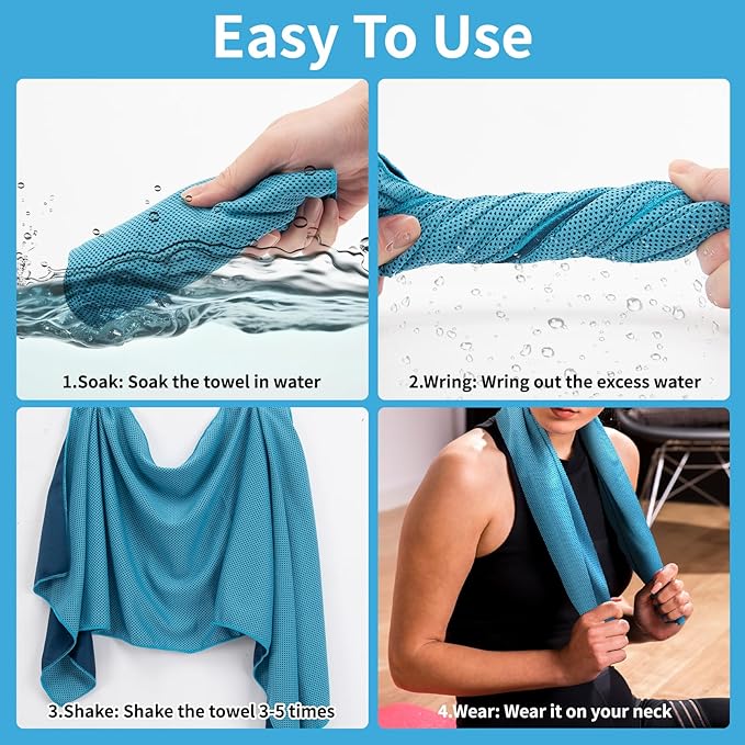 YESLIFE 4 Pack Cooling Towel 40"x12", Gym Towels for Men and Women, Soft Breathable Workout Towels for Yoga, Running, Sport, & More (Black, Dark Blue, Blue, Grey)