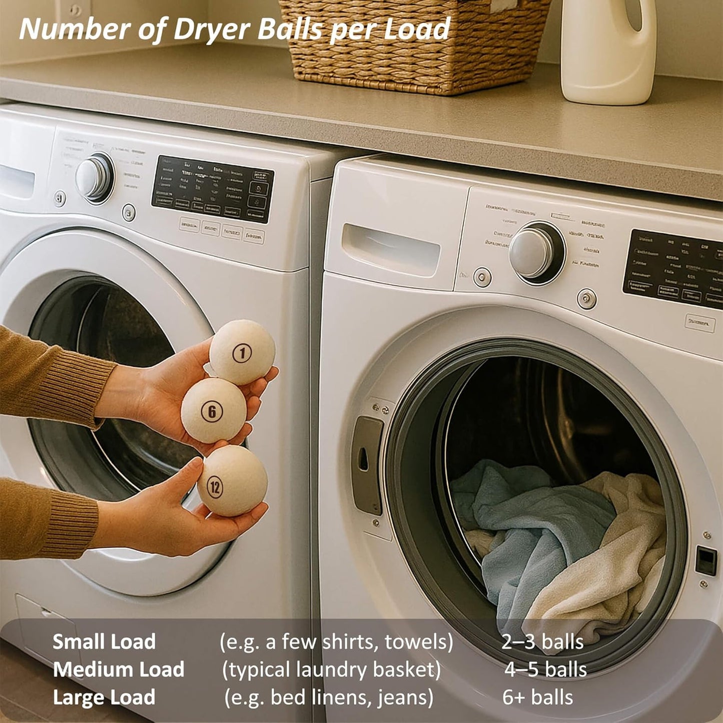 Sheep Wool Dryer Balls 12 Pack L(2.3") Premium Natural Fabric Softener, Reusable Laundry Dryer Balls for Reducing Drying Time, Static and Wrinkles, Eco-Friendly – 100% New Zealand Wool