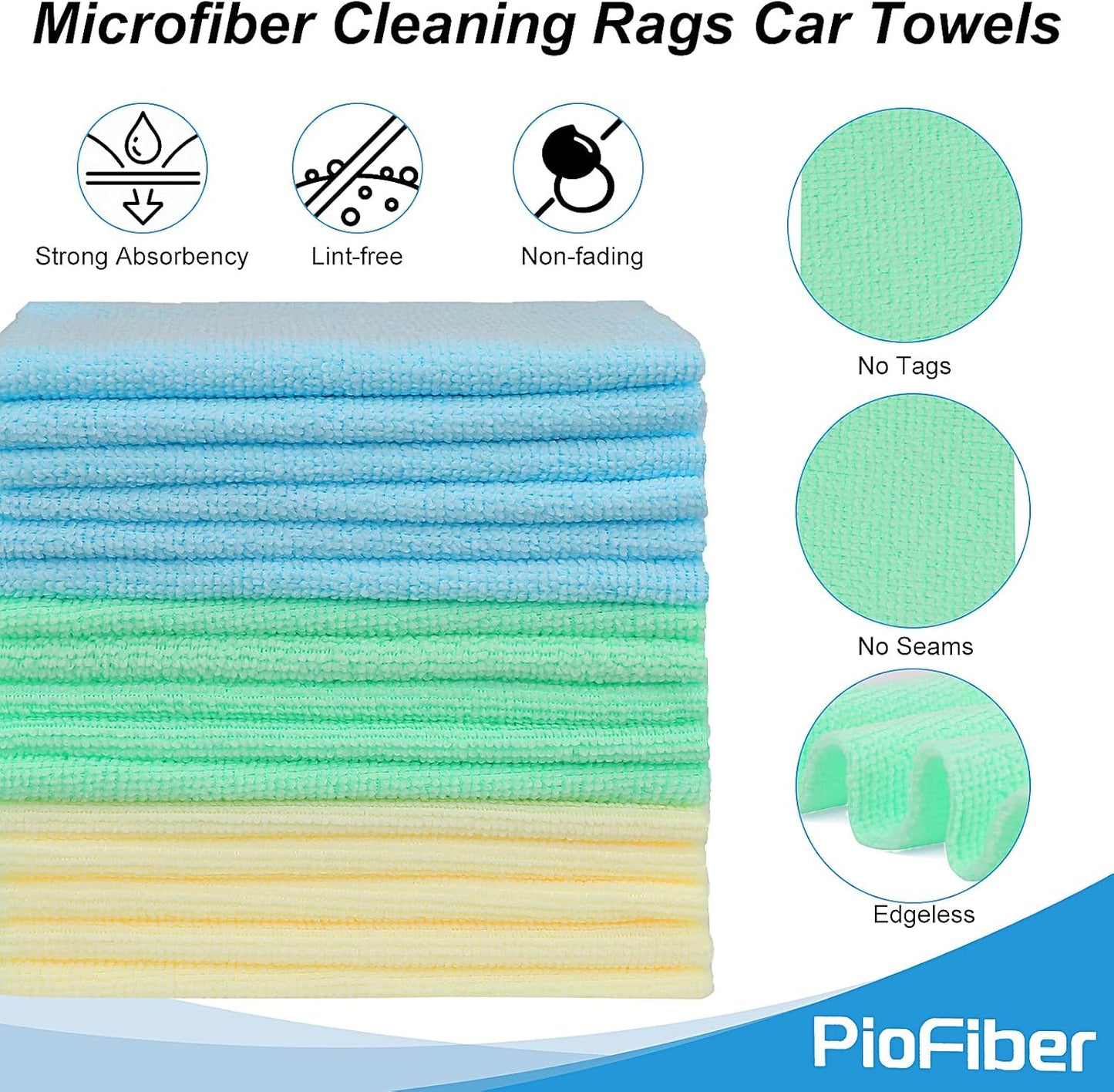 Shop Towels – 150 Pack Edgeless Microfiber Cleaning Cloths, Reusable Lint-Free Towels for Garage, Car Detailing, Kitchen & Glass – Ultra Absorbent Quick Dry Rags, 12"x12"
