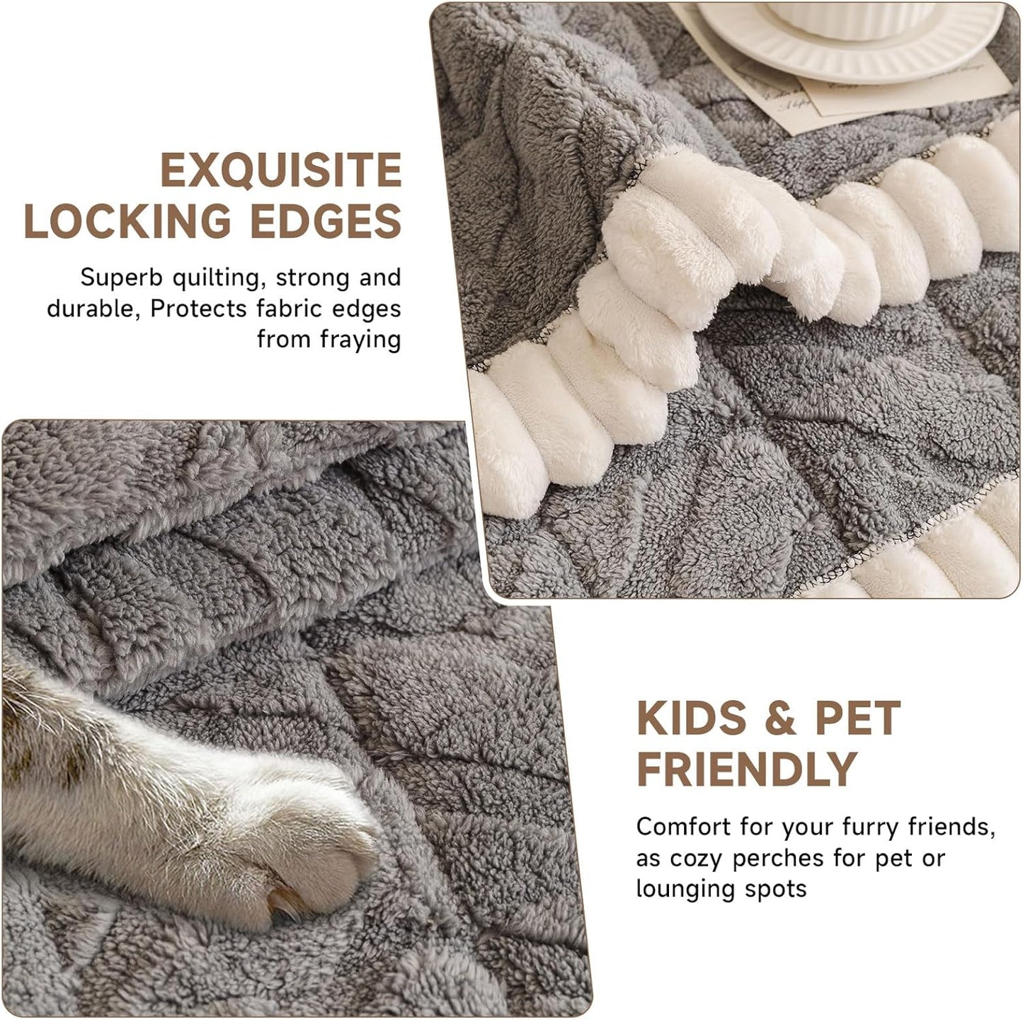 OTOB Plush Couch Cover for Dogs Washable, Non Slip Fuzzy Soft Armrest Backrest Sofa Slipcovers Geometric Jacquard Pet Friendly Couch Covers Protector All Season, 1 Piece (Gray, 27.6"x27.6")