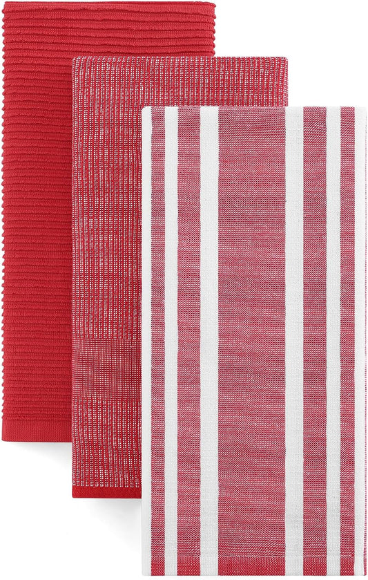 Homaxy Premium Kitchen Towels(18”x 28”, 3 Pack), Large Cotton 380 GSM Kitchen Hand Towels, Soft and Absorbent Terry Dish Towels, Multipurpose Tea Towel Set with Hanging Loop, Red