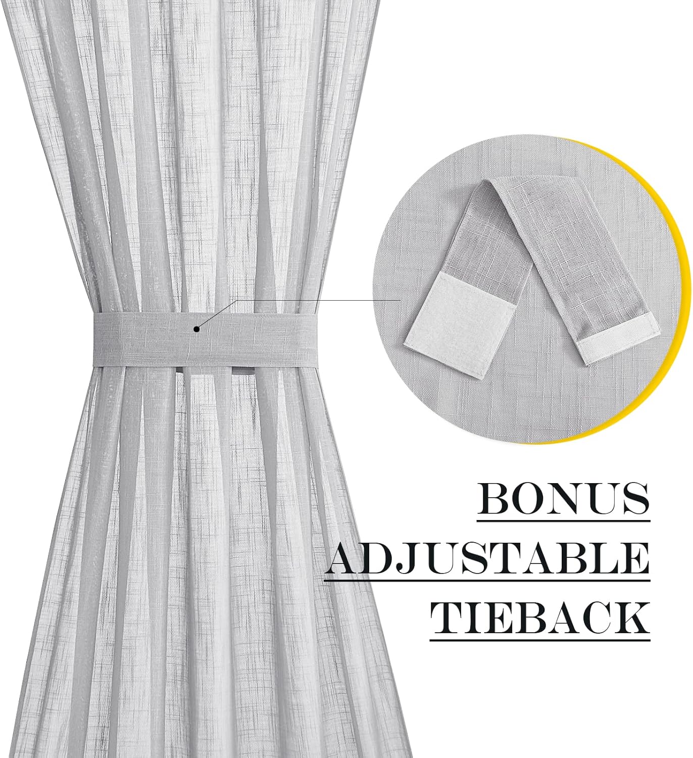 NICETOWN Semi Sheer French Door Sidelight Curtains 72 Inches Long, Linen Look Front Door Drapes Patio Sliding Glass with Tieback for Kitchen, 36 by 72 Inch Long, 1 Panel, Light Grey