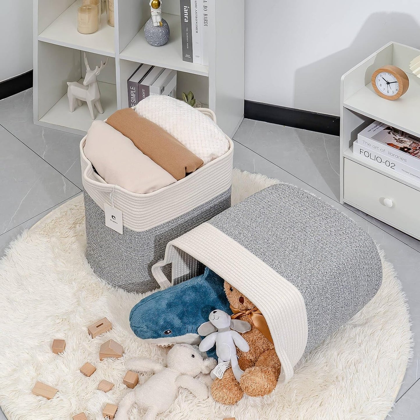 Hamper Toy Storage Collapsible Laundry Bin, Medium Fabric Organizer, 2pack - Silver Gray