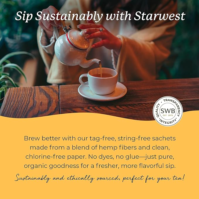 Starwest Botanicals Organic Chamomile Tea - Caffeine Free Herbal Tea, Supports Sleep & Relaxation, String Free Sachets, USDA Organic Chamomile, Non GMO - Bulk Pack, 100 Tea Bags