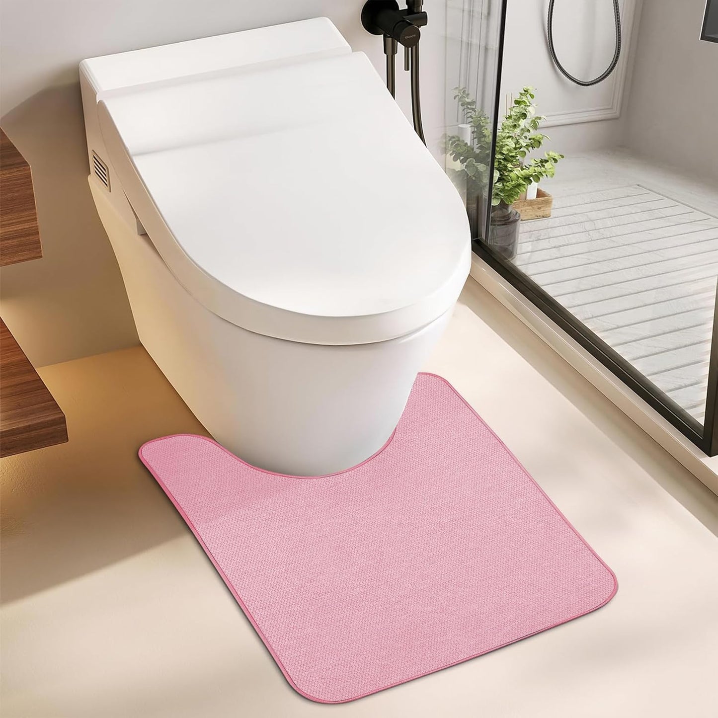 Toilet Rugs U Shaped Bathroom Rug,Machine Washable Non Slip Quick Dry Super Absorbent Ultra Thin Toilet Mats for Bathroom Toilet.Pink,1'8"x2'(20x24inch)