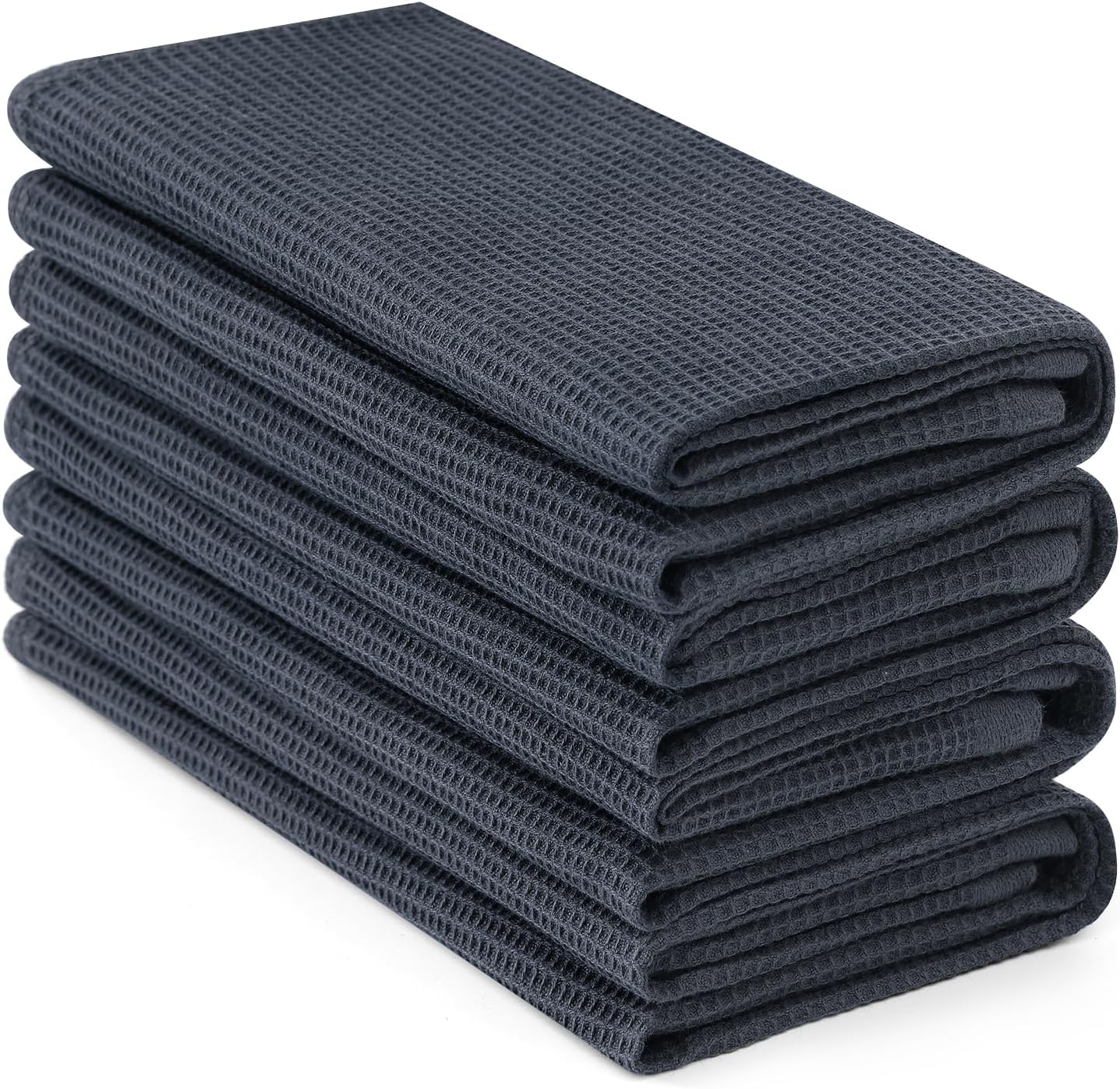 Homaxy 100% Cotton Waffle Weave Kitchen Towels - 4 Pack Soft and Absorbent Dish Towels - 16 x 26 Inches Quick Dry Hand Towels - Dark Grey