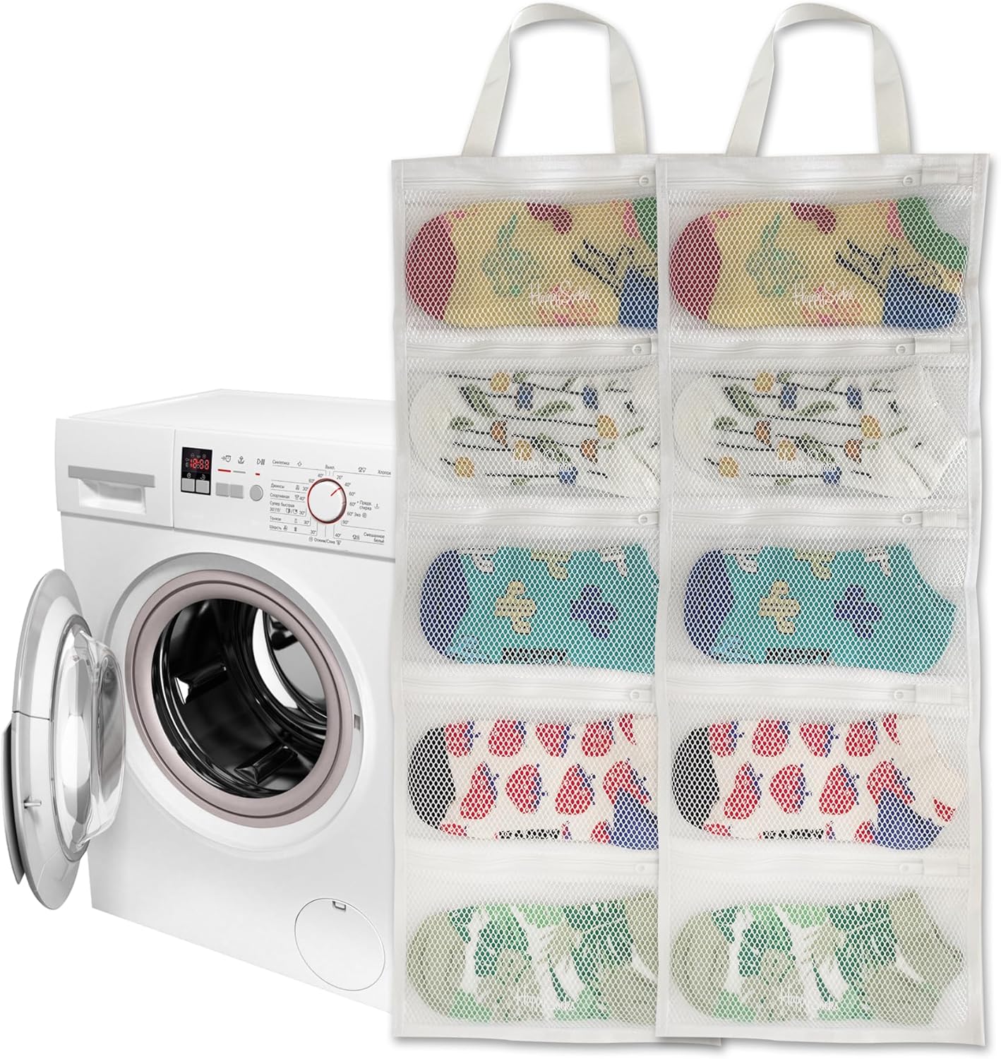 Mesh laundry bags for washing machine, can wash 10 pairs of socks, maintain shape, keep one pair,Laundry room organization suitable for socks and small items, 2pcs (Small)